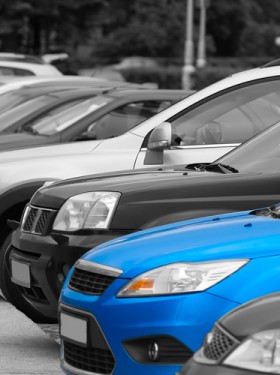 Blue car on lot